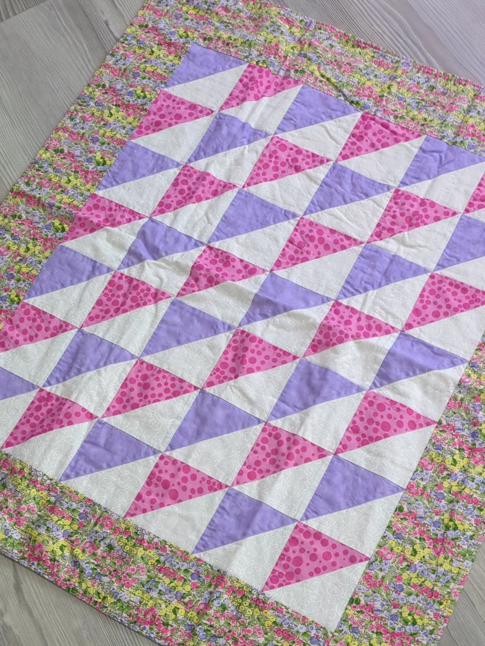 Handmade Baby Quilt Blanket Pink Purple Floral Patchwork Nursery Gift